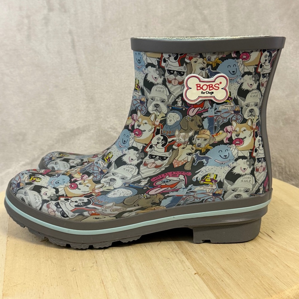 Skechers BOBS for Dogs Rain Boots Multi Color Dog Print 113154 GYMT Womens 7 - Picture 3 of 16